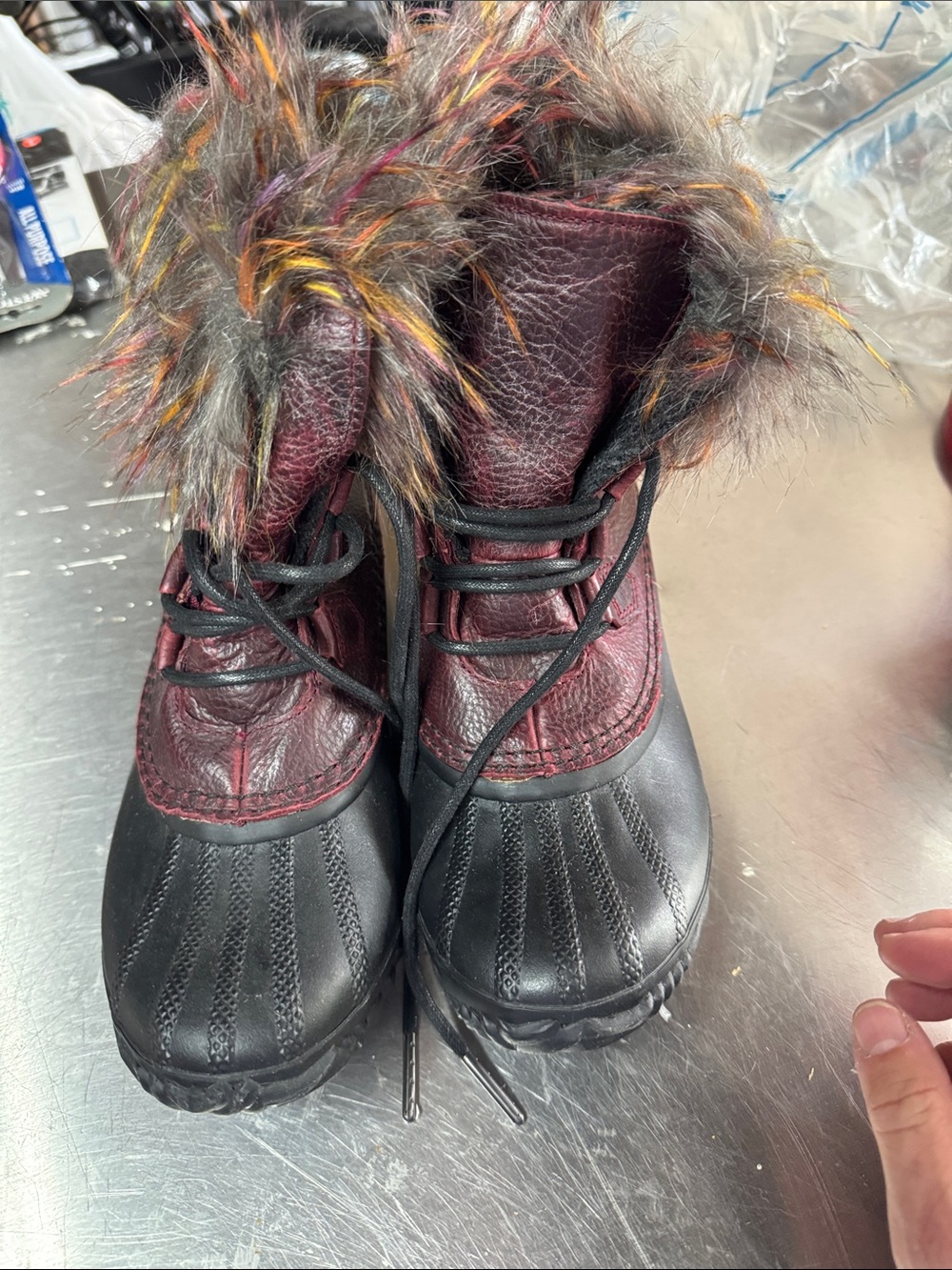 Sorel Women's Burgundy and Black Faux Fur Lace-Up Winter Boots